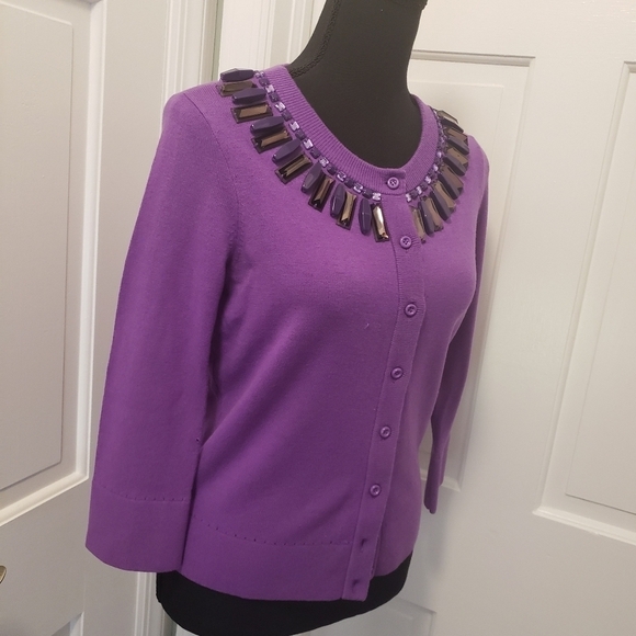 Kate Spade Purple Wool Cardigan Embellished neckline Small - Picture 7 of 12